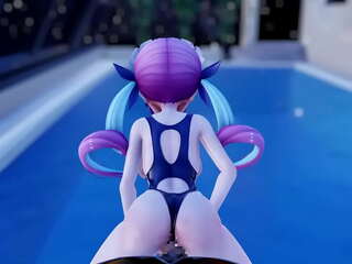 MMD Minato Aqua has sex in the legendary pool until he cum in her pussy